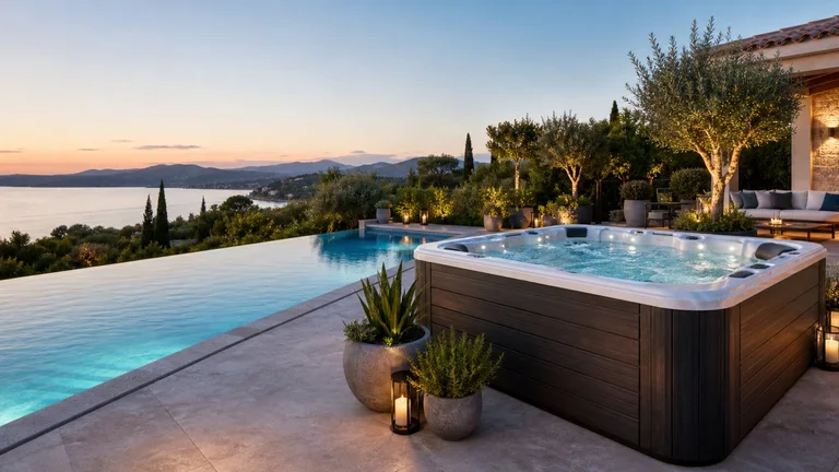 Poolterrasse am Abend als Symbol für die Poolplanung