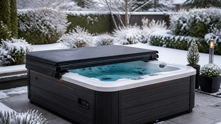 Winterfester Outdoor-Whirlpool mit Thermoabdeckung
